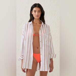 Striped Button-Up Cover-Up Shirt Cotton On